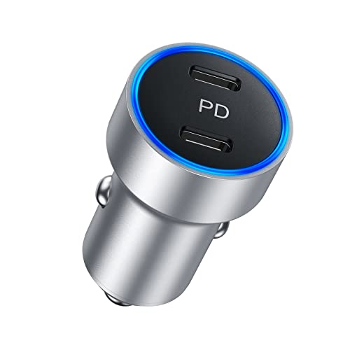 Chargeur de Voiture USB C 40 W 2 Ports entièrement en métal USB C Fast PD USB C Chargeur de Voiture pour iPhone 13/12 Dual 20 W Allume-Cigare USB C pour iPhone 11/11 Pro Max/SE/X