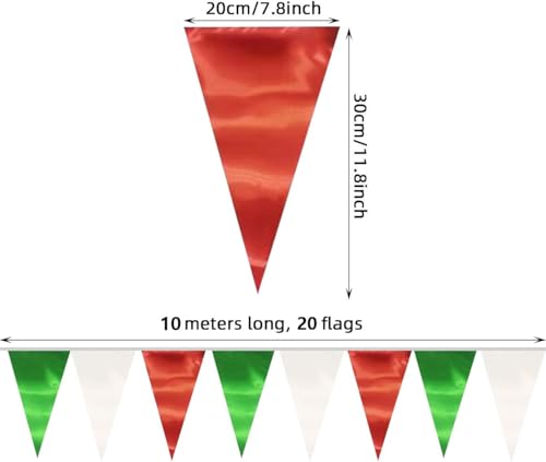 Image of 40M /130FT White Green Red Triangle Pennant Banner Flag Metallic Fabric Bunting Garland for Christmas Italy Mexican Birthday Baby Shower Wedding Banners,New Years Winter Decor Ouruola
