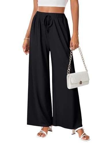 LYAENR Women's Elastic Waist Wide Leg Pants