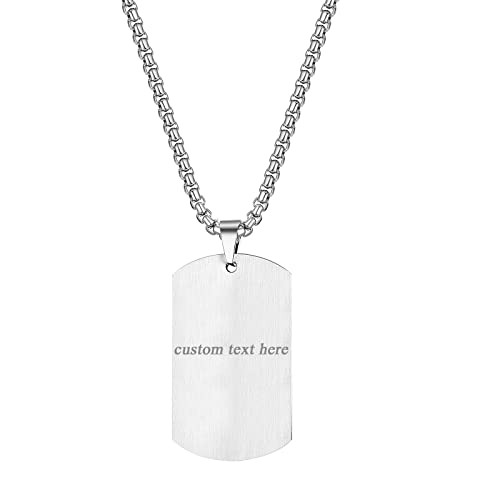 JewelryWe Schmuck Herren Halskette, Militärische Erkennungsmarke Armee Stil Gebürstet Matt Dog Tag Anhänger mit 22 Zoll Weizenkette Kette, Silber