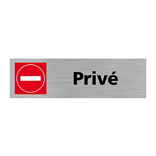 Pictogramme PRIVE (Q0157). Signalisation Porte - 170 X 50 mm - Autocollant souple ou plaque alu brossé 2mm. - Adhésif aspect aluminium brossé - Adhésif aspect aluminium brossé -