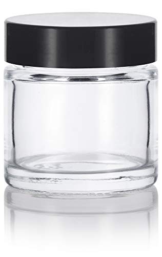 Clear Thick Glass Straight Sided Jar With Black Smooth Lids - 1 Oz / 30 Ml (6 Pack) #TOP2