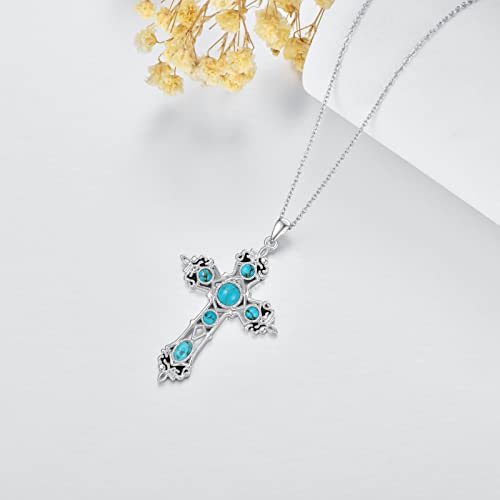Bethza Natural Turquoise Cross Necklace For Women 925 Sterling Silver Gothic Cross Pendant Necklace Genuine Turquoise Retro Necklaces For Christmas Birthday Valentine’s Day #TOP5