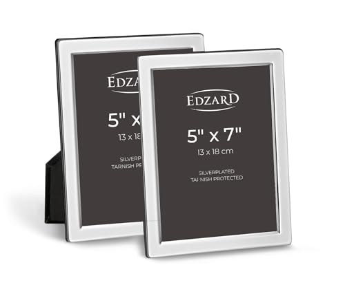 Edzard Silver Plated Photo Frame 5"x7" (13x18 cm) Salerno, Non-Tarnishing, High Gloss Finish, Real Glass Front & Premium Velvet Back, Portrait or Landscape Display - Elegant Wedding Gift