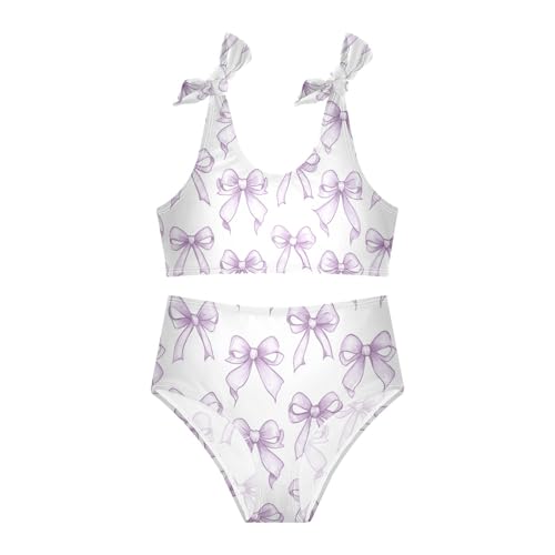 Plaaee Girls' 2 Piece Swimsuits Purple Bows Cute Bikini Set Bathing Suit 4T