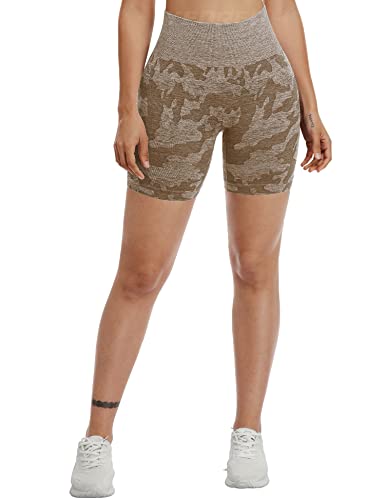 Image of YEOREO Women Seamless Camo Shorts High Waisted Gym Yoga Workout