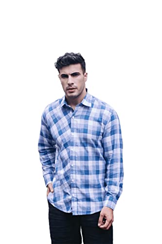 Image of SHIRT THEORY Blue Check Cotton Full Sleeves Casual Shirt for Men II Premium Cotton Shirt II Stylish Shirt for Men II Exclusive Men Casual Shirt II Luxury Shirts ||