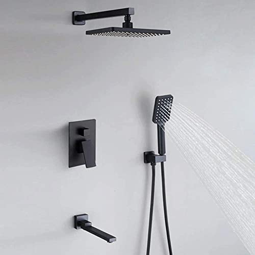 Ensemble de douche de pluie noire mate de haute qualité et robinetterie murale dissimulée chic - 3
