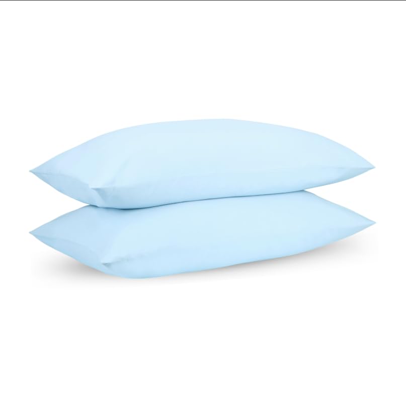 Image of Loom Blue Summer Fitted Percale Temperature Regulating Bedsheet Set - 100% Cotton, Soft & Breathable, Bedsheet 106x106 in + Pillow Covers 18x27 in, Lightweight Bed Linen for All Seasons