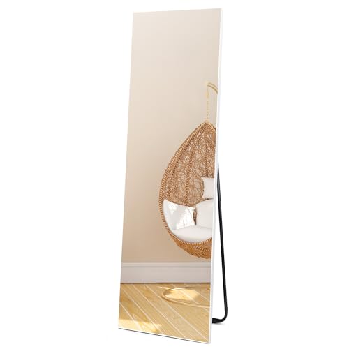 Vasemouh Blanco Espejo de Pie Cuerpo Entero 140x51 cm, Espejos Grandes de Pared Rectangular con Soporte para Colocar de Pie o Colgado, Adecuado para Dormitorio Vestidor Recibidor