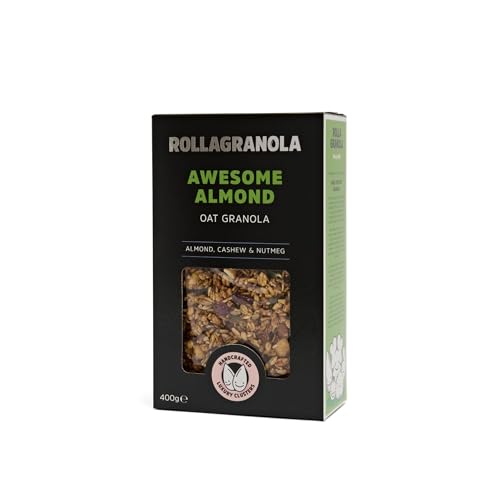 Rollagranola - Awesome Almond Oat Granola 400g Pack. 100% Natural Made With Gluten Free Oats. Suitable For A Vegan Diet With No Added Sugar. Handcrafted In The UK- 1x400g Pack