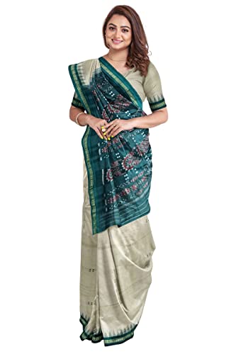 Image of Odisha Sambalpuri Handloom Ikat Women's Cotton Saree, Odisha Handloom Handmade Pure Cotton Khandua Saree, Ikkat Orissa Traditional Handloom Saree Without Blouse