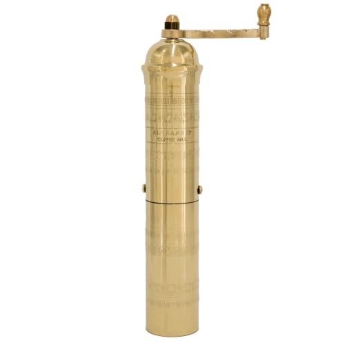 Image of Alexander Home Original Greek Coffee Mill, 10.5-Inch Brass - European Manual Coffee Grinder, Refillable, with Polishing Cloth