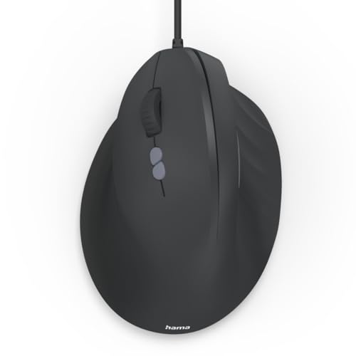 Hama | Ratón ergonómico Vertical para Zurdos. (Sensor óptico Ajustable 1800 dpi, 6 Botones silenciosos, Conexión por Cable USB, Diseño para Mano Izquierda) Negro.