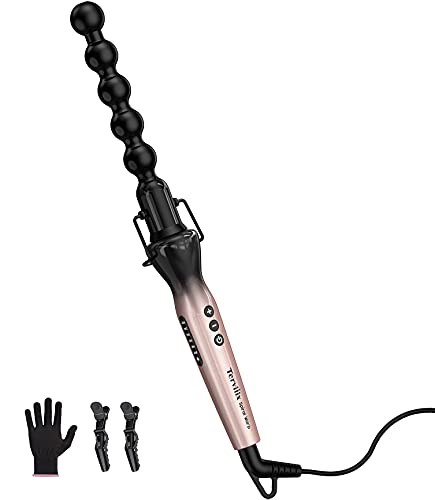 Terviiix Bubble Wand Curling Iron for Bouncy Curls & Waves, Easy-to-use Curling Wand For Multiple Hairstyle, Tourmaline Ceramic Spiral Long Barrel Hair Curler, Dual Voltage, With Glove & Clips, 1 inch