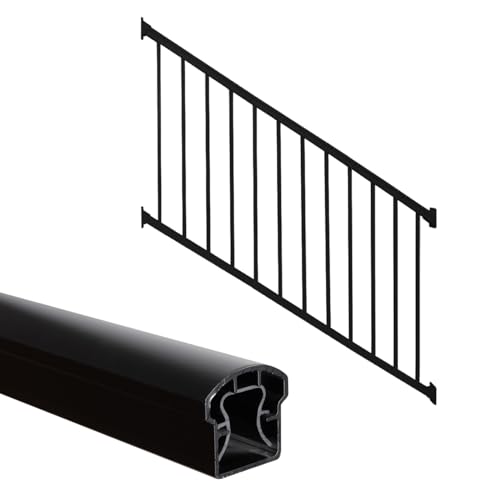 Image of Weatherables 42 in. H x 6 ft. W Stanford Stair Railing Kit - Aluminum Porch & Deck Railing Kit with Black Powder-Coated Finish, Adjustable Outdoor Hand Rail Kit