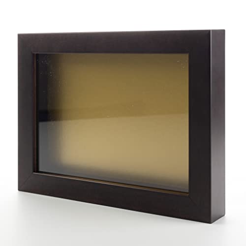 Dark Brown 12x24 Shadow Box Solid Wood Display Frame with Gold Acid-Free Backing UV Acrylic & Hanging Hardware | 3/4