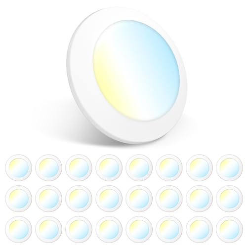 Amico 24 Pack 5/6 Inch LED Disk Lights Dimmable Flush Mount Ceiling/Recessed Disc Light 2700K/3000K/4000K/5000K/6000K Selectable 15W=110W 1100LM Low Profile Surface Mount Can Lights ETL&FCC