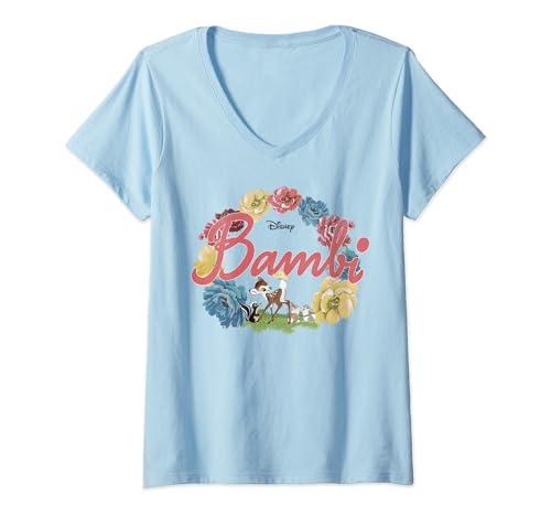 Disney Bambi Floral Ring Logo T-Shirt mit V-Ausschnitt