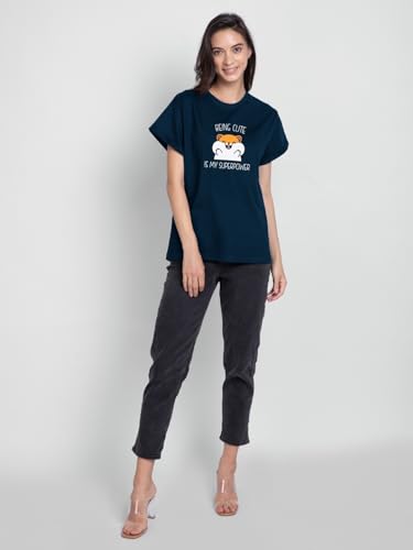 Image of Bewakoof Women's Graphic Printed 100% Cotton T-Shirt - Boyfriend Fit, Round Neck, Half Sleeves