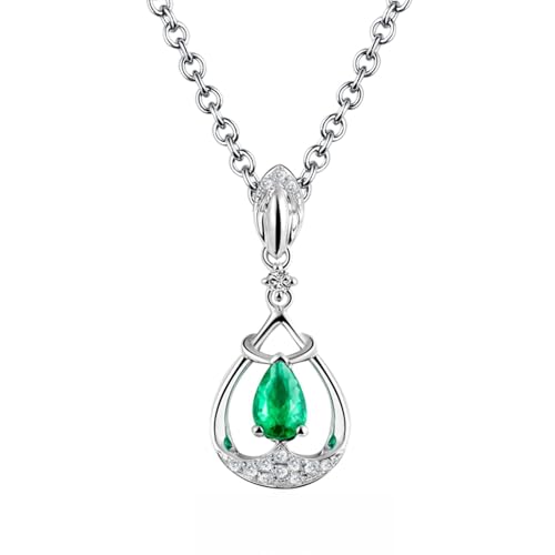 Homxi Colgantes Plata de Ley 925 Mujer,Collar Gota de Agua con 0.5ct Esmeralda Creada Colgante de Mujer de Plata Verde