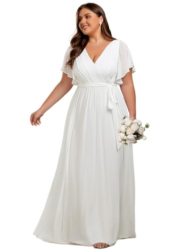 Ever-Pretty Plus Women's Chiffon Short Sleeves A-Line V-Neck Empire Waist Floor Length Plus Size Formal Bridesmaid Dress