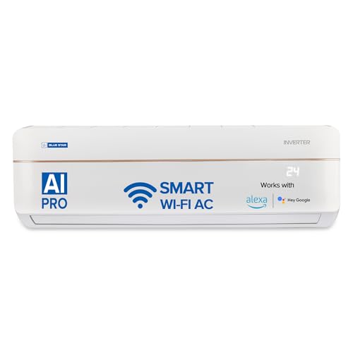 Image of Blue Star 1 Ton 5 Star Wi-Fi Inverter Smart Split AC (Copper Condenser, 5 in 1 Convertible, AI Pro, Voice Command, 4 Way Swing, Anti Microbial Filter, IC512VNURS, White)