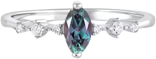 Marquise Cut Simulated Alexandrite & Diamond 925 Sterling Silver 14K White Gold Finish Diamond Dainty Statement Minimalist Wedding Engagement Ring for Women's