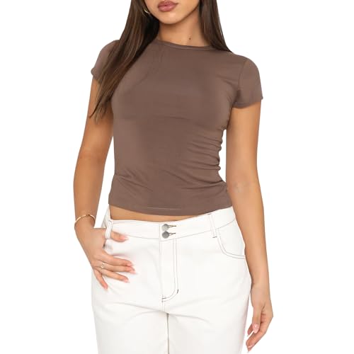 Basic Slim Fit Tshirt Damen, Y2K Top Dupe, Crop Tops Damen, Bauchfreies...