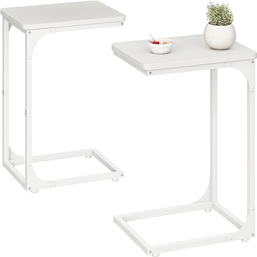 QEEIG C Table Side Table Set of 2 Living Room Sets C Shaped Couch Tray End Tables Modern, White (017-30-002WW)The Forest Stewardship Council