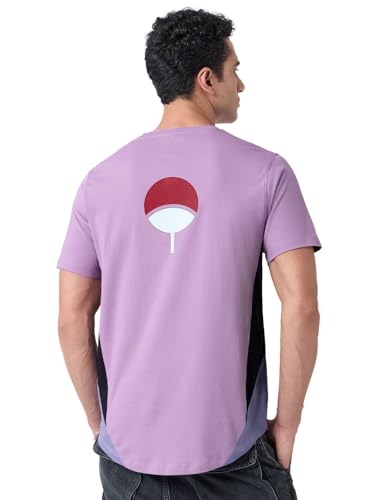 Image of The Souled Store Naruto: Sasuke Men and Boys Short Sleeves Round Neck Purple Graphic Printed Cotton Regular Fit T-Shirts