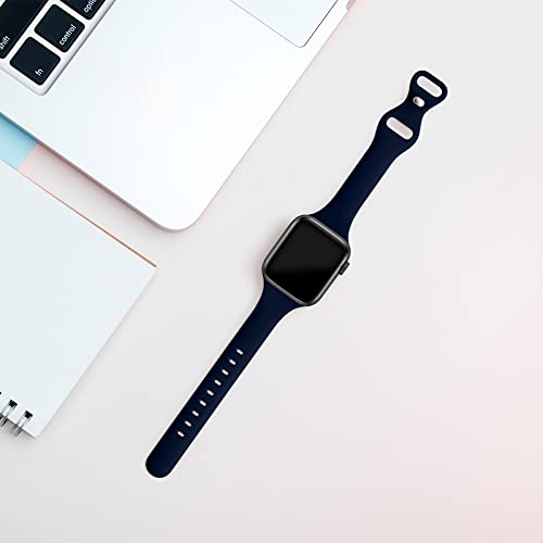 Image of Thin Slim Band Compatible with Apple Watch 38mm 40mm 41mm 42mm 44mm 45mm 46mm 49mm, Replacement Silicone Sport Strap for iWatch Series 11 /10 /9 /8 /7 /6 /5 /4 /3 /2 /1 Ultra SE Women Men, Navy Blue