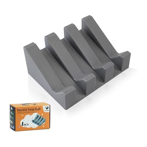 Coipdfty Soap Dishes, Silicone Shower Soap Dish with Drianage, Bar Soap Holder & Saver Waterfall Self-Draining to Keep Your Bar Soap Organized and Clean (1, Grey) Cover