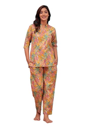 Image of Women Cotton Relaxed Fit Fit and Flare Suit | Printed Night Suit | Half Sleeve Co-Ord Set