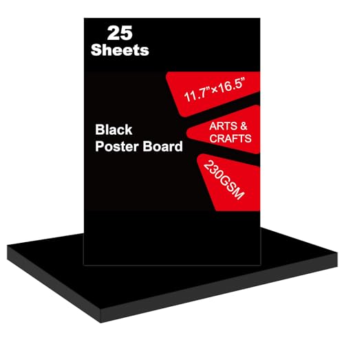 Image of 25 Pcs Black Poster Board 11.7 x 16.5 Poster Paper, ROOKEA Vision Boards Posterboard Bulk for School Projects Classroom Arts Craft Presentations Drawing Scrapbooking Blank Graphic Display