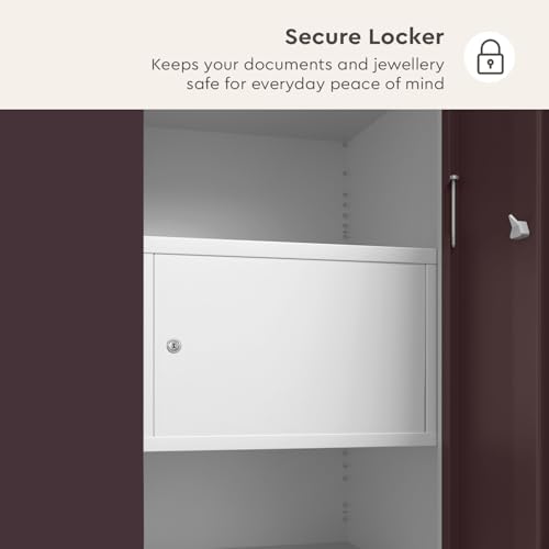 Image of Interio by Godrej Slimline XL 3 Door Steel Almirah (Matte Alpine White and Semigloss Black Plum) + 1 Year Warranty, Locker, 8 Shelves