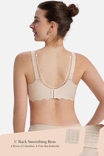 Womens Full Coverage Wire Free Bra - Plus Size Bras with Support and Lift Scalloped Everyday Comfort Bralettes