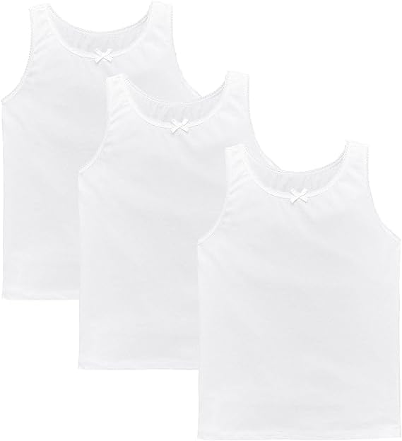 HAJRA Mädchen-Unterhemden, Tops, 100 % Baumwolle, Weiß, Sommer-Top, Mädchen, ärmellos, Unterhemden, Top, Weste, Alltagskleidung, Mädchen, Schulanfang, Tanktop (3er-Pack)