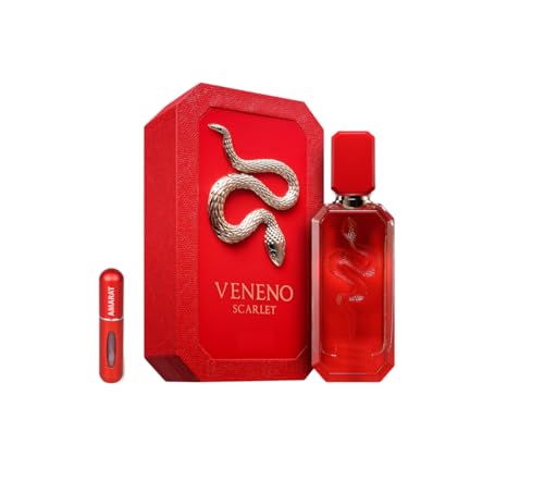 Veneno Scarlet Eau de Parfum 100ml - Perfume Árabe Unisex de Larga Duración, Incluye Atomizador Recargable, Fragancia Oriental Frutal con Notas de Fresa, Caramelo, Cuero y Vainilla (Veneno Scarlet)