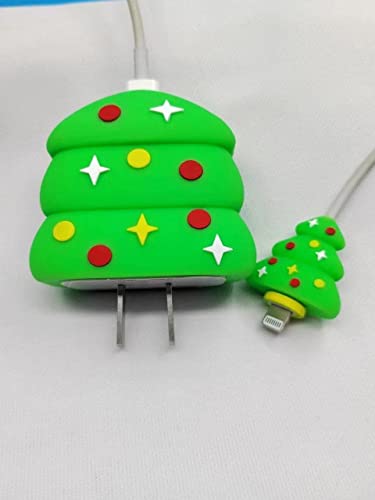 Cartoon 3D Design Protective Case for 18W 20W iPhone 14 13 12 11 Pro Max Fast Charging Cable Adapter Charger, Cute Cartoon Lightning Data Cable Case for iPhone Charger (Christmas Tree)