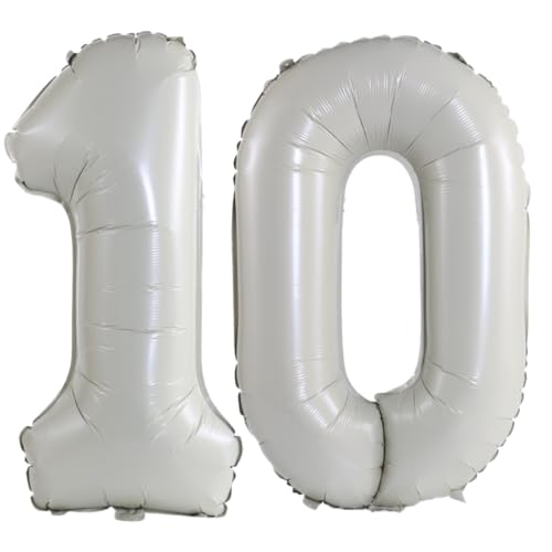 Image of Number 10 Balloon Foil Mylar Balloons for Birthday Party Decoration (Ivory, 32 Inch)
