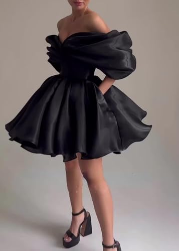 Off Shoulder Prom Dress for Teens Satin Ruffle Strapless Short Prom Cocktail Party Dress2