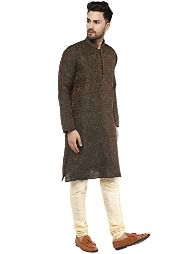 Image of Amazon Brand - Anarva Men's Jacquard Silk Embroidered Kurta Pyjama Set Paisley Thread Work Festive Party Dress