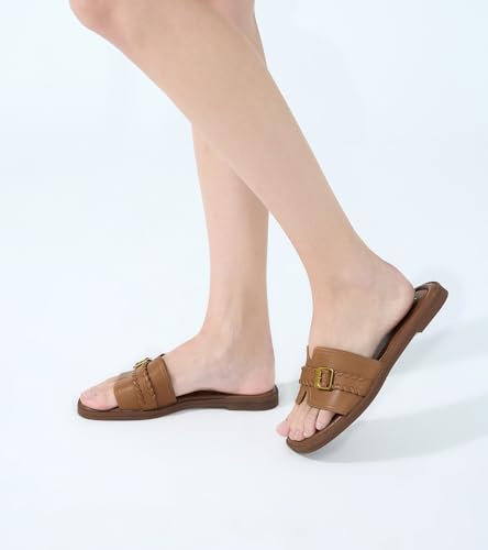 Image of UBFEN Womens Square Toe Flat Sandals Slides Dressy Comfortable for Beach