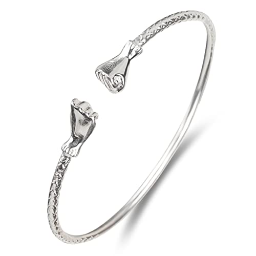 Solid .925 Sterling Silver Bangle Cuff Bracelet Large For Women Jewelry Stretch Bracelets Friendship Gift Birthday Gifts West Indian Bangle Fist Ends - 1 piece
