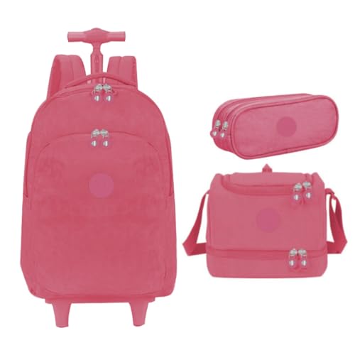 Kit Mochila de Rodinha Lancheira Térmcia Estojo Duplo Crinkle Yins YS41052 (Rosa)