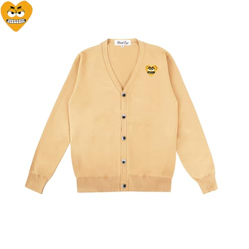 Men Cardigan V-Neck Cool Cute Snag Heart Embroidery Cotton with Button Solid Casual Fit Open Front Sweater4