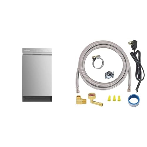 Midea MDF18A1AST Built-in Dishwasher with 8 Place Settings, 6 Washing Programs, Stainless Steel Tub & Eastman Dishwasher Installation Kit with Straight Electrical Cord, 3/4 Inch Compression
