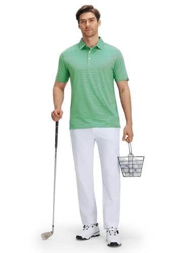 Image of Men' s Golf Shirts Short Sleeve Performance Moisture Wicking Dry Fit Striped Golf Polo Shirts for Men