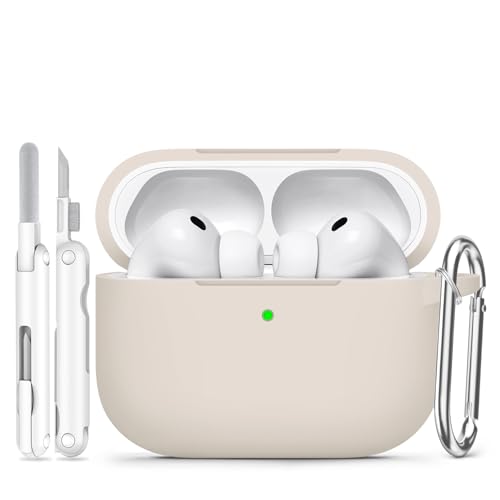 Joremx for AirPods Pro 3 Case (2025),Soft Silicone Protective Cover Compatible with Apple AirPods Pro 3rd Generation Case with Cleaning Kit for Women Men,Air pods Pro Accessories with Keychain,Stone